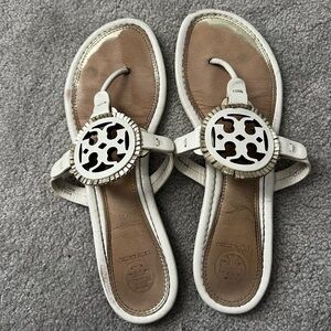 Tory Burch off white and gold Miller sandals